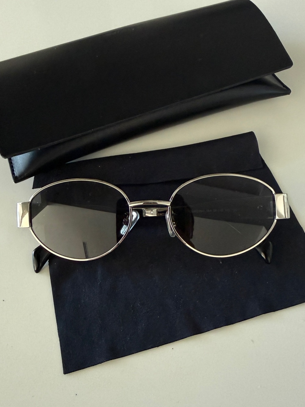 Celine Silver Frame Black Lens Oval Sunglasses